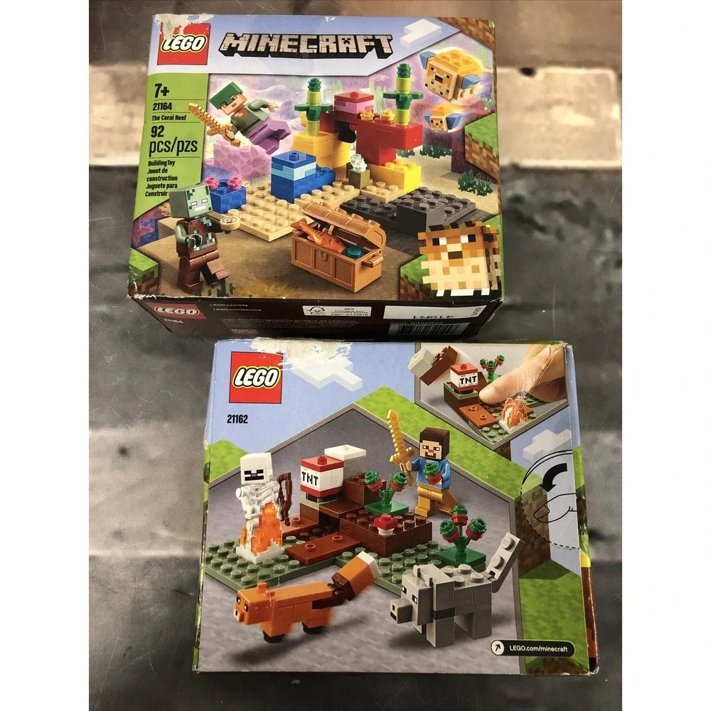 LEGO Minecraft 21162 The Taiga & 21164‎ Coral Reef Steve Fox Wolf Skeleton